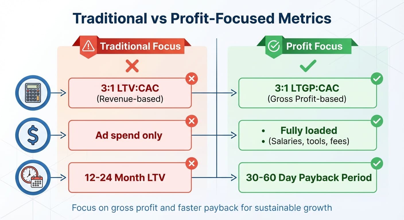 Traditional vs Profit-Focused LTV:CAC Metrics Comparison